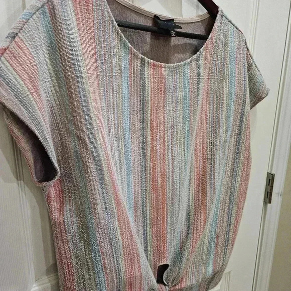 W5 Pink Pastel Tweed Like Bohemian Twisted Summer Ladies Blouse Sz XL - Picture 4 of 6